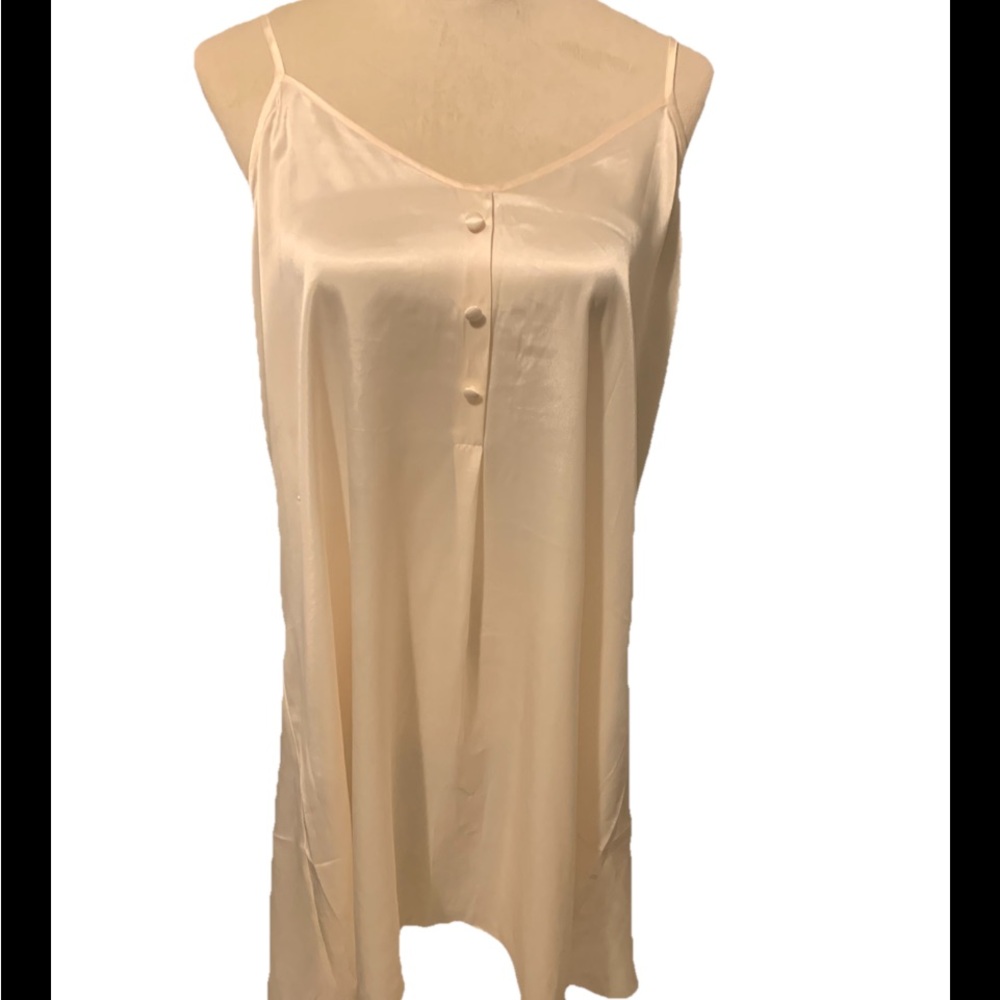 Vintage Barbizon Satin Nightgown L/XL Ivory 1950s 1960s Spaghetti Straps Buttons